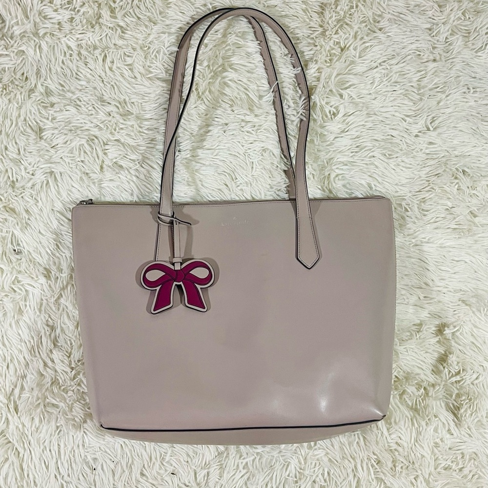 SOLD Kate Spade New York Cassy XL Leather Shopper Bow Tie Fab Lavender Gray Tote - Picture 1 of 15